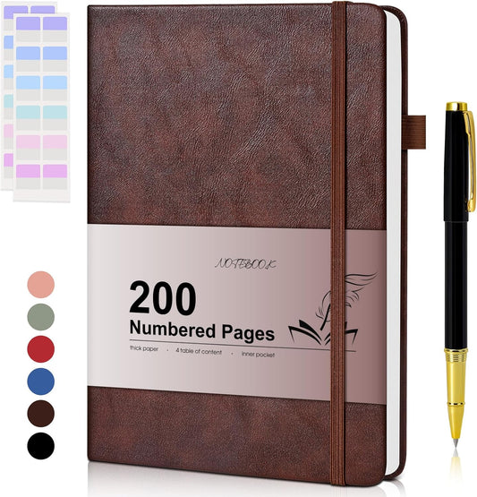 200pg Leather Journal w/ Pen, A5, College Ruled - MemoGem