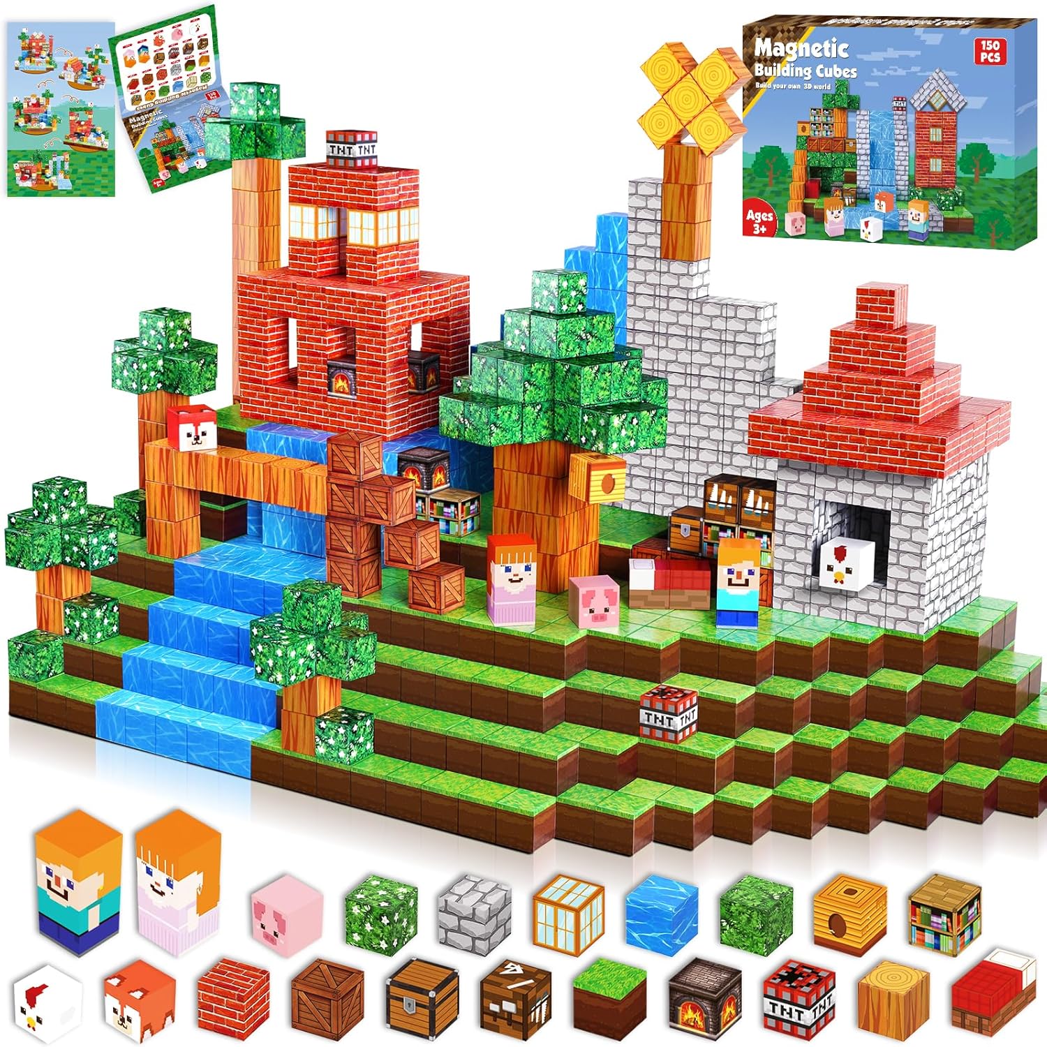Magnetic Blocks Set - 150PCS Grassland Building Toy for Kids