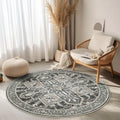 Area Rug Round 4ft Oriental Circle Rug - Machine Washable Vintage