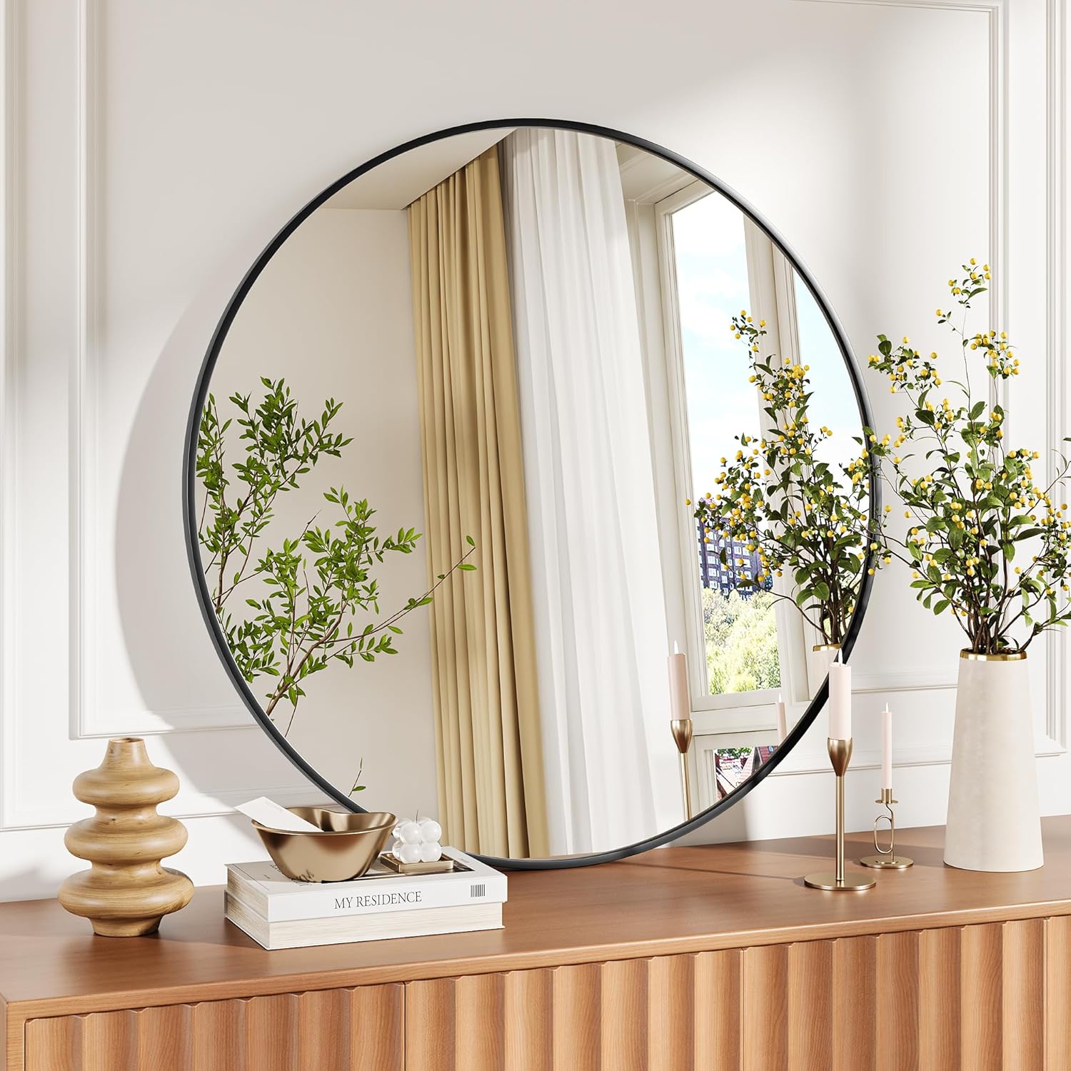 IDEALHOUSE 30Inch Black Round Wall Mirror for Modern Decor