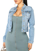 Denim Jacket for Women Spring Long Sleeve Classic Distressed Butterfly