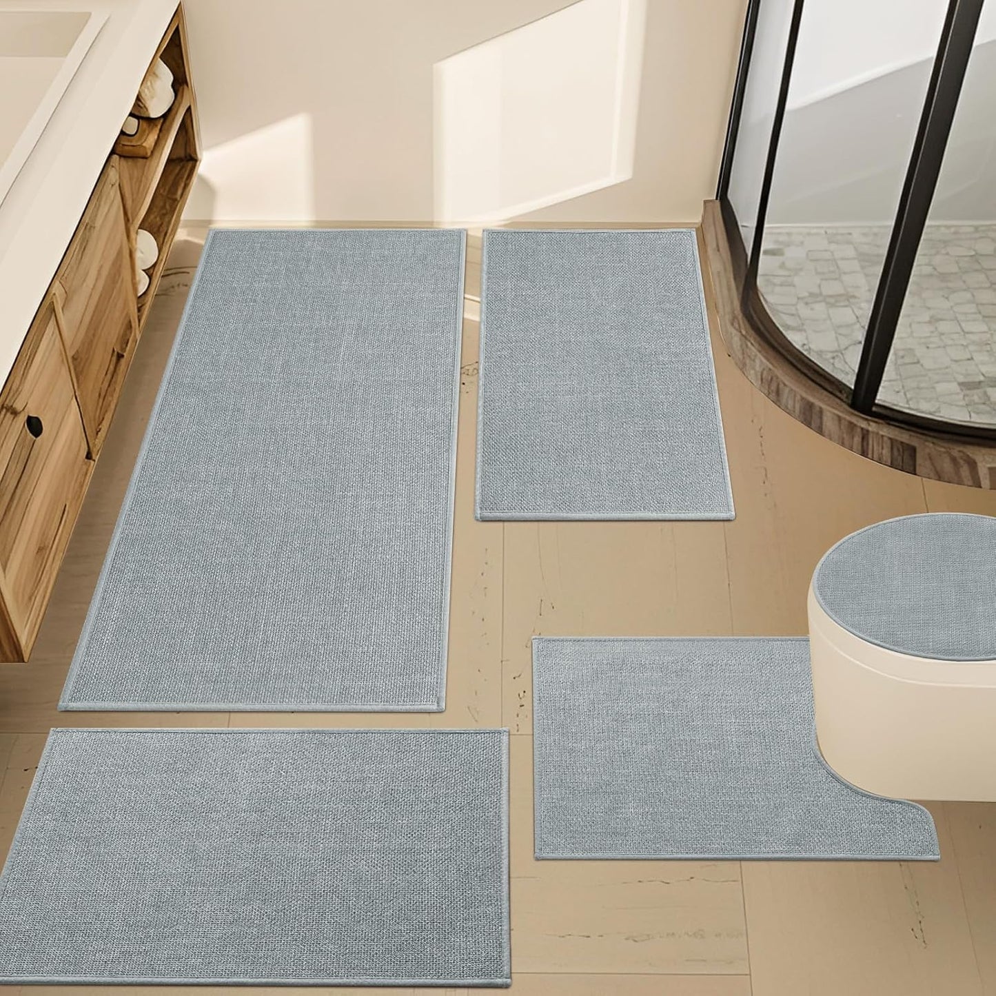 YIHOUSE Light Grey Bathroom Rugs Set 5 Piece for Comfort