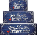 Navy Blue Kitchen Runner Rugs Set of 3 - Cushioned Non Slip Comfort