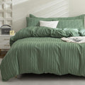 JELLYMONI Twin Size Green Duvet Cover Set - Boho Striped Design