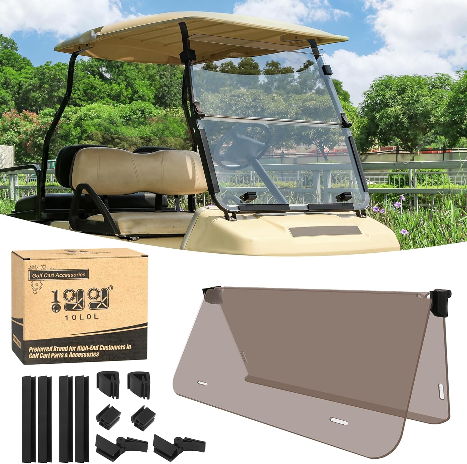 10L0L Golf Cart Windshield for Club Car DS Models 1982-2000