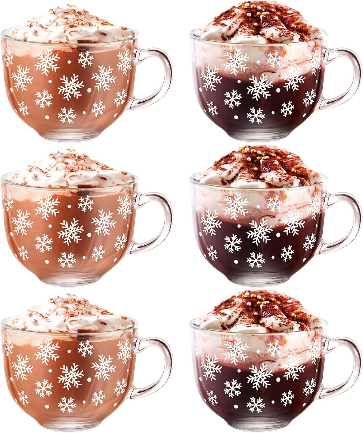 Sliner Set of 6 Christmas Glass Coffee Mugs for Holiday Cheer