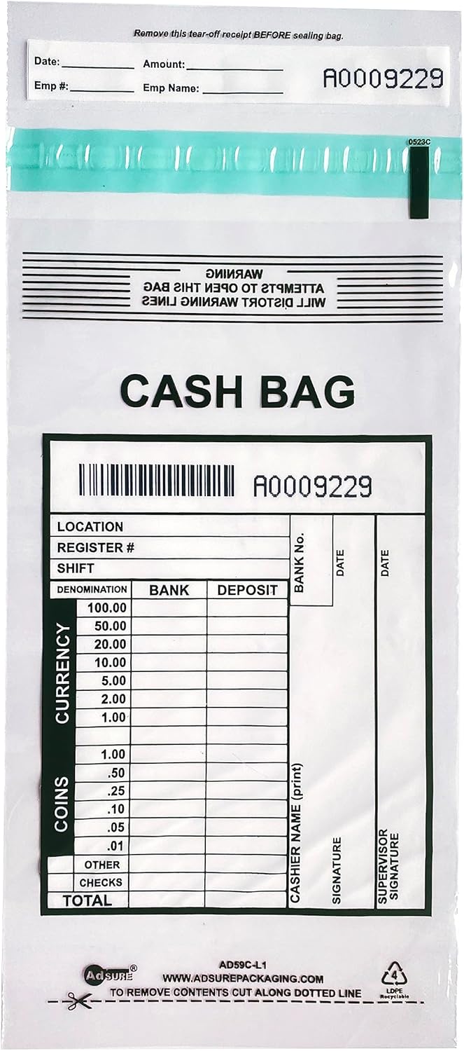 Clear Plastic Small Bank Deposit Bags for Cash - Pack of 1000