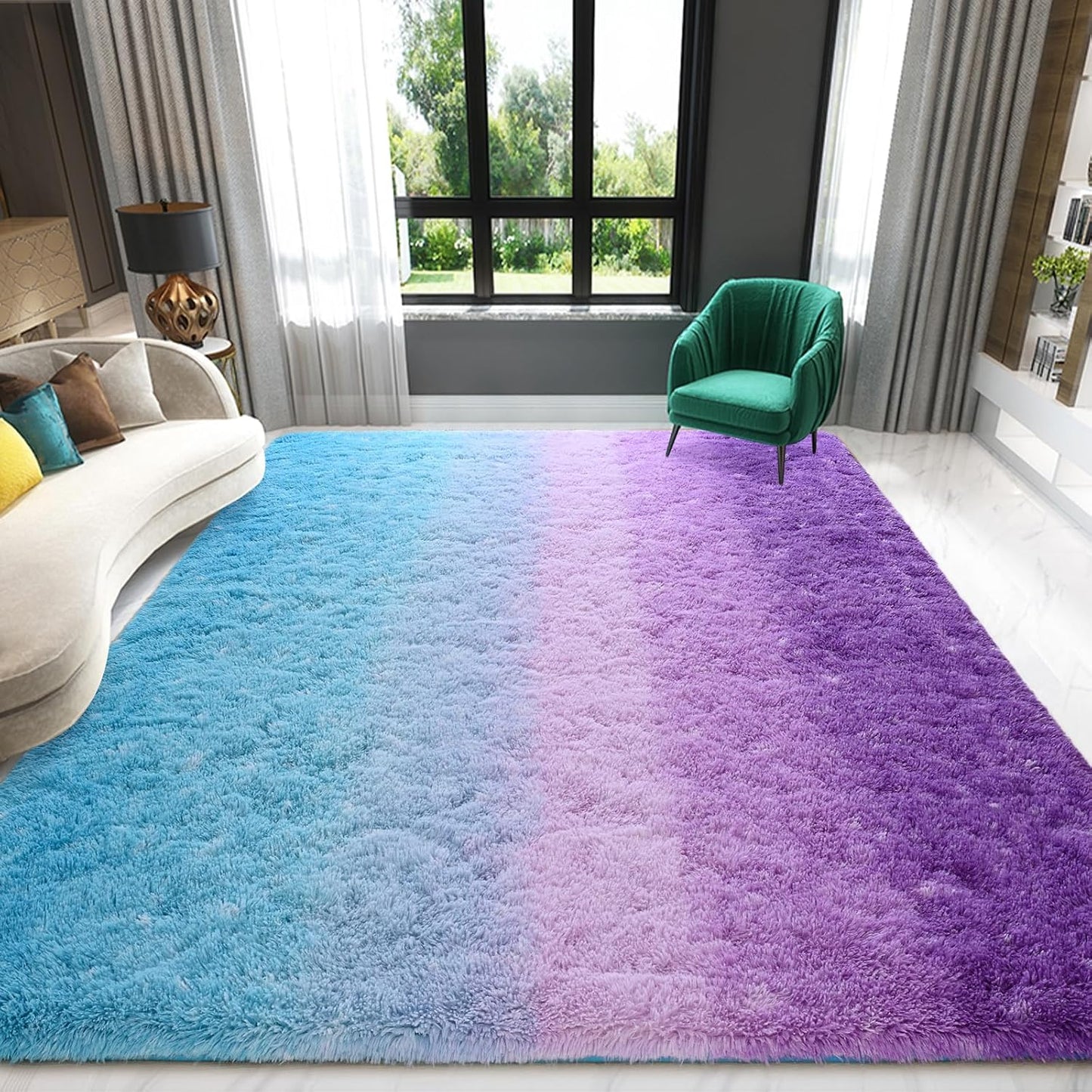 Purple Blue Area Rug 6x9 for Living Room and Bedroom Decor