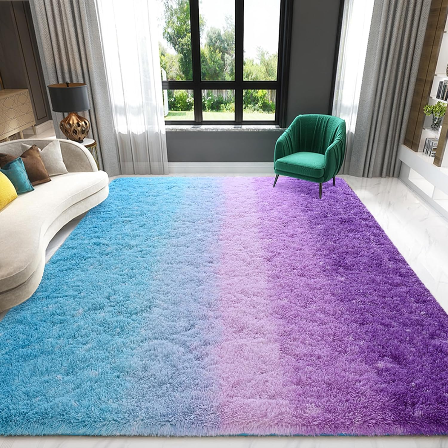 Purple Blue Area Rug 6x9 for Living Room and Bedroom Decor