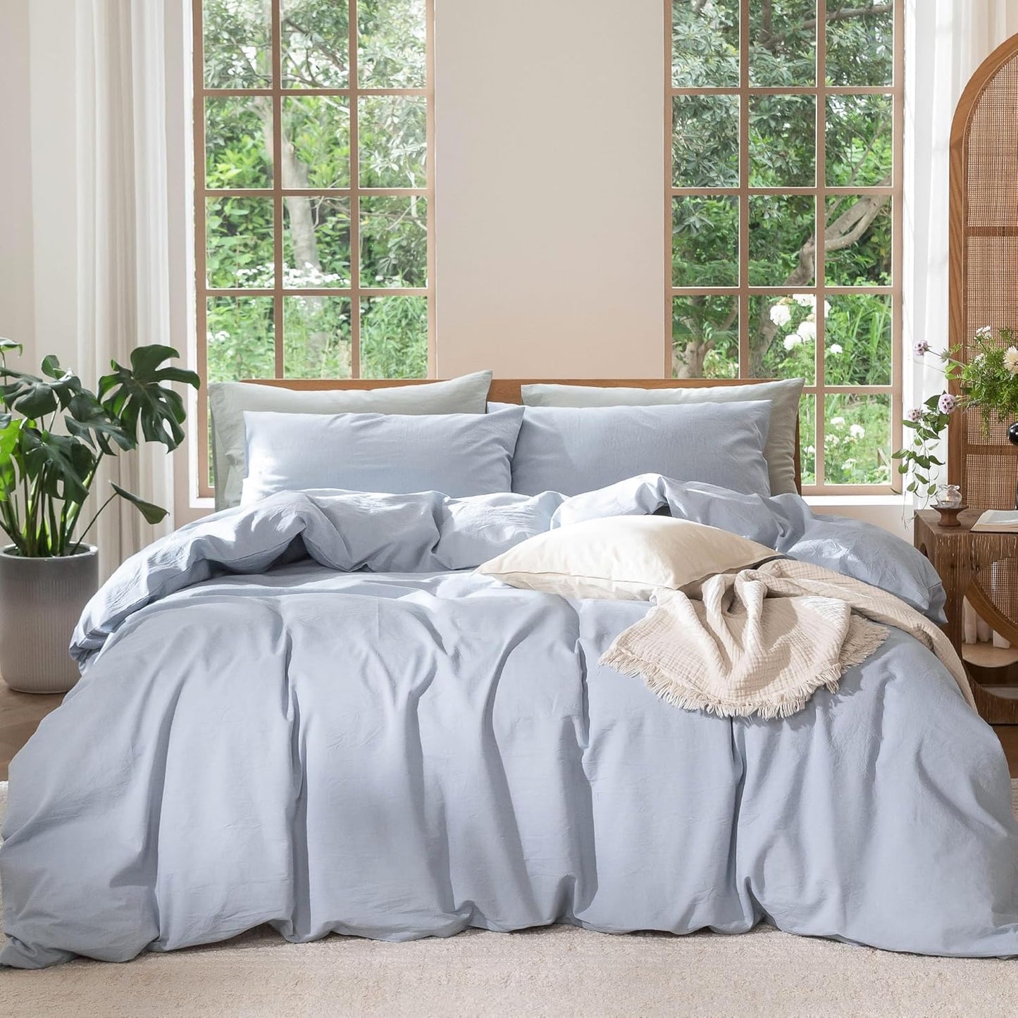 MooMee Bedding Duvet Cover Set in Heathered Cornflower Blue