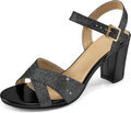 Chunky Heels for Women Sparkly Open Toe Ankle Strap Heeled Sandal