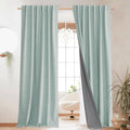Seafoam Green Blackout Linen Curtains 95in Long - Full Light Blocking