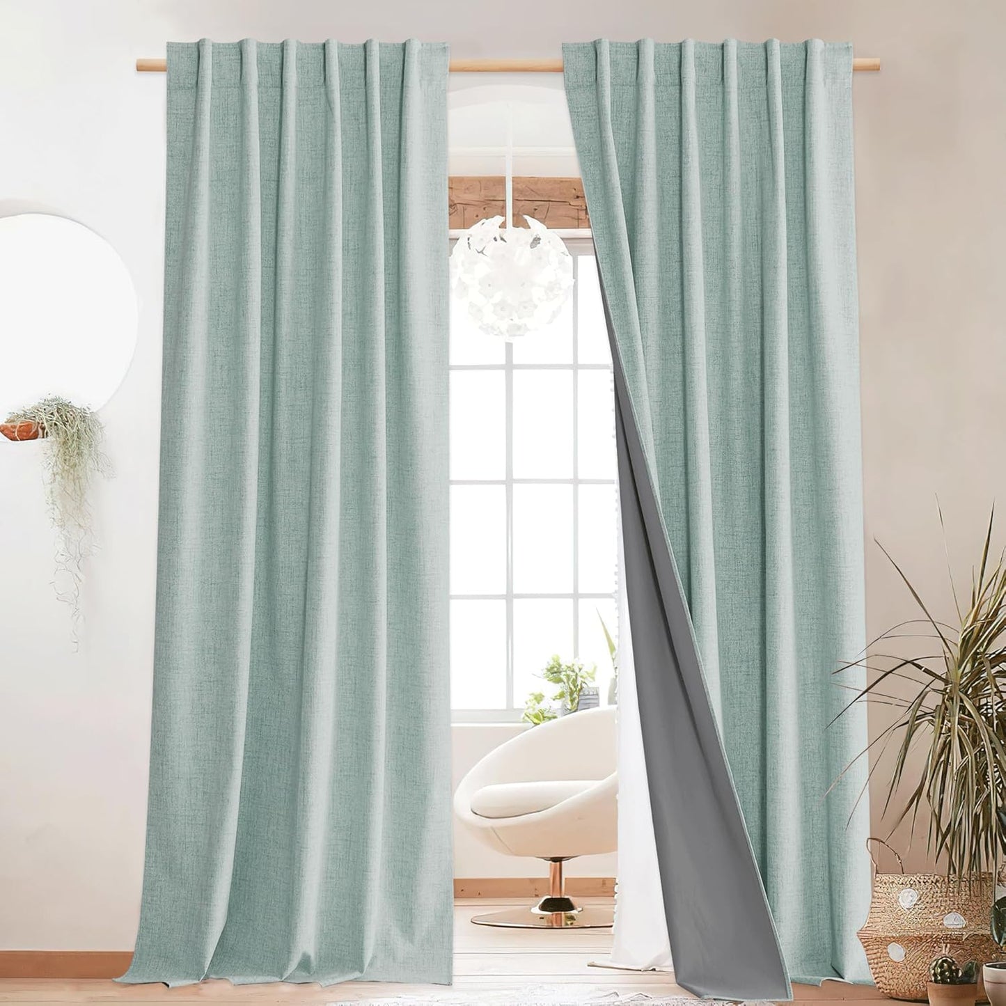 NICETOWN Seafoam Green Blackout Linen Curtains for Any Room