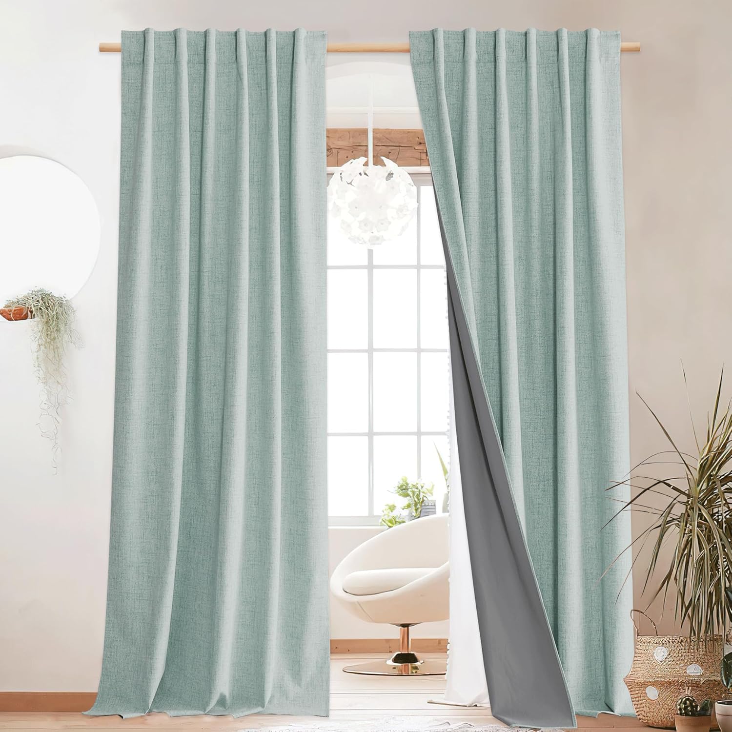 NICETOWN Seafoam Green Blackout Linen Curtains for Any Room