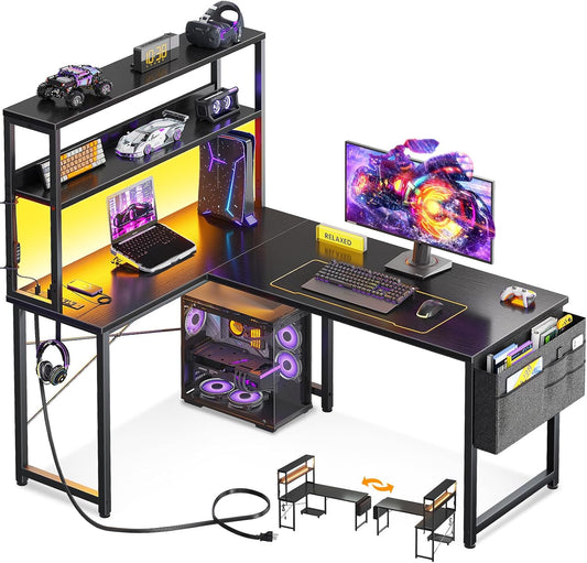 ODK 43 Inch L Shaped Desk with LED Lighting for Home Office