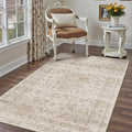 3x5 Washable Beige Area Rug Vintage Distressed Low Pile - Soft
