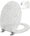Resin Toilet Seat Round 17 in Silver Glitter - Soft Close Quick