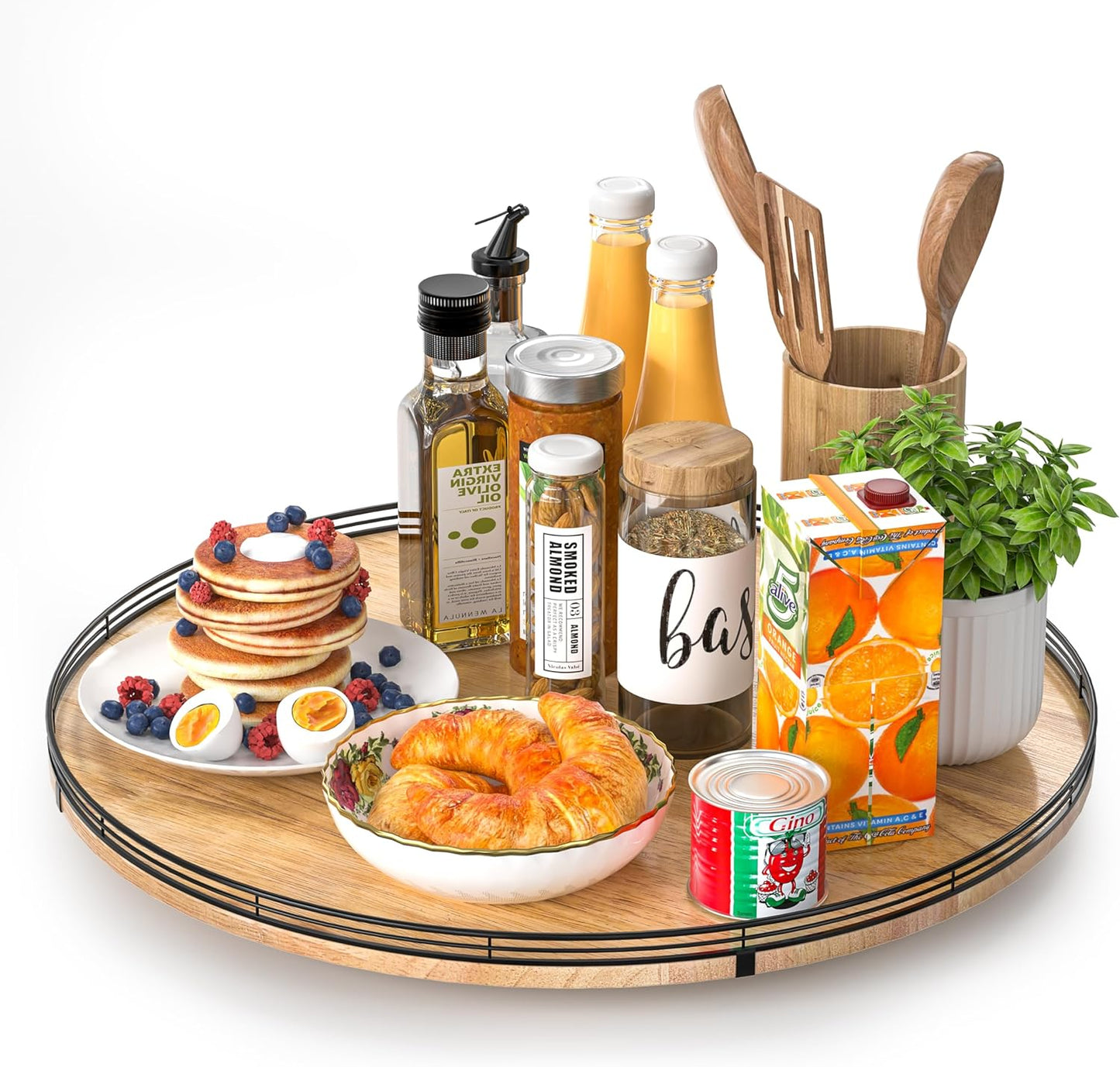 21in Lazy Susan Oak Wood Turntable Organizer for Home Decor