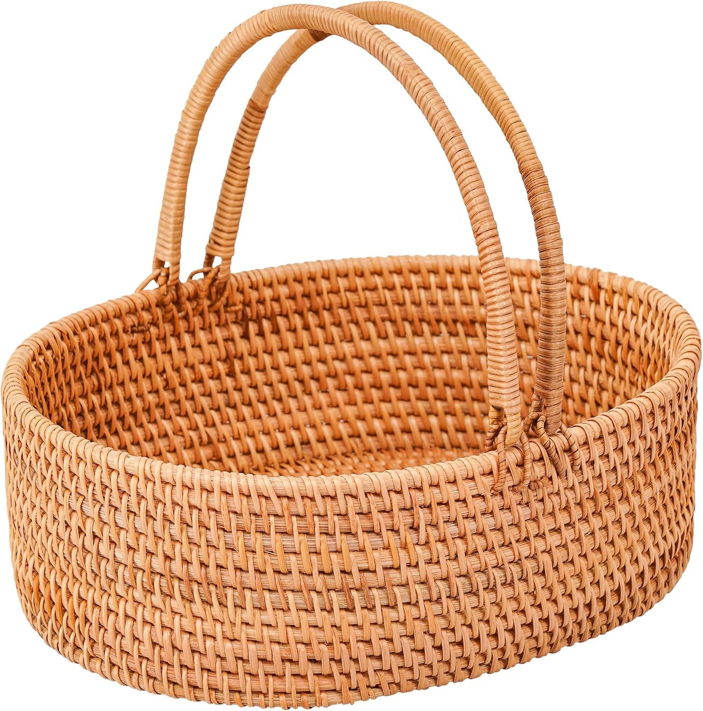 Rattan Picnic Basket with Handles for Weddings and Camping