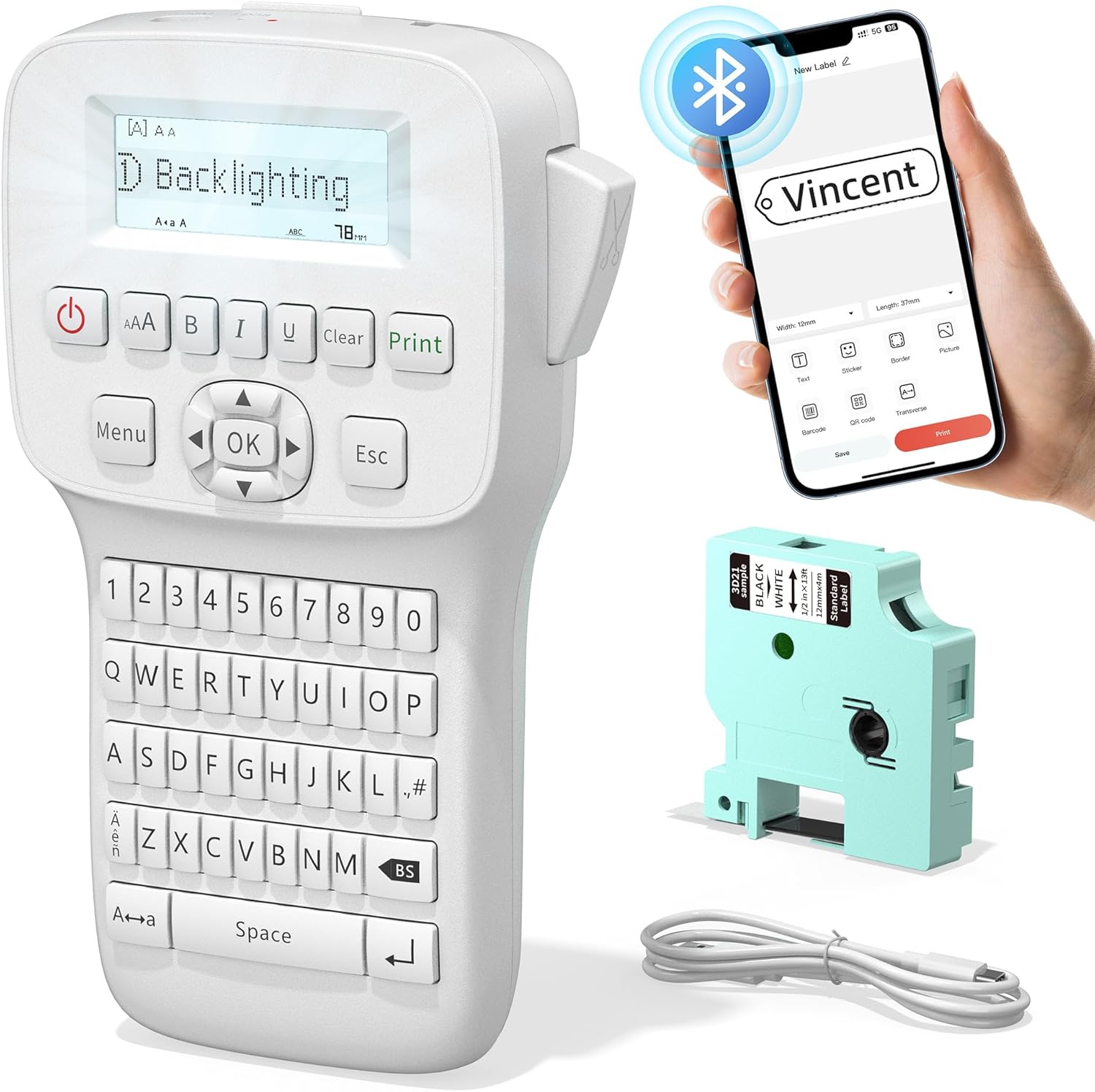 Portable Label Maker with Backlit Screen for Home Office Use