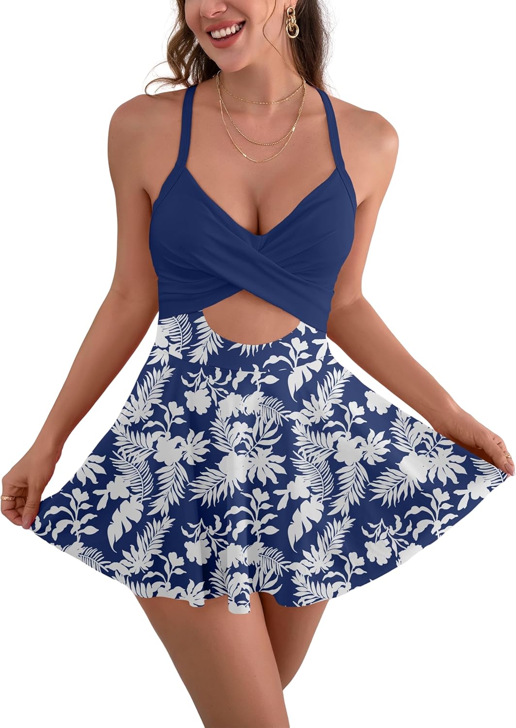 B2prity Women Cutout One Piece Skirt Swimsuit for Tummy Control