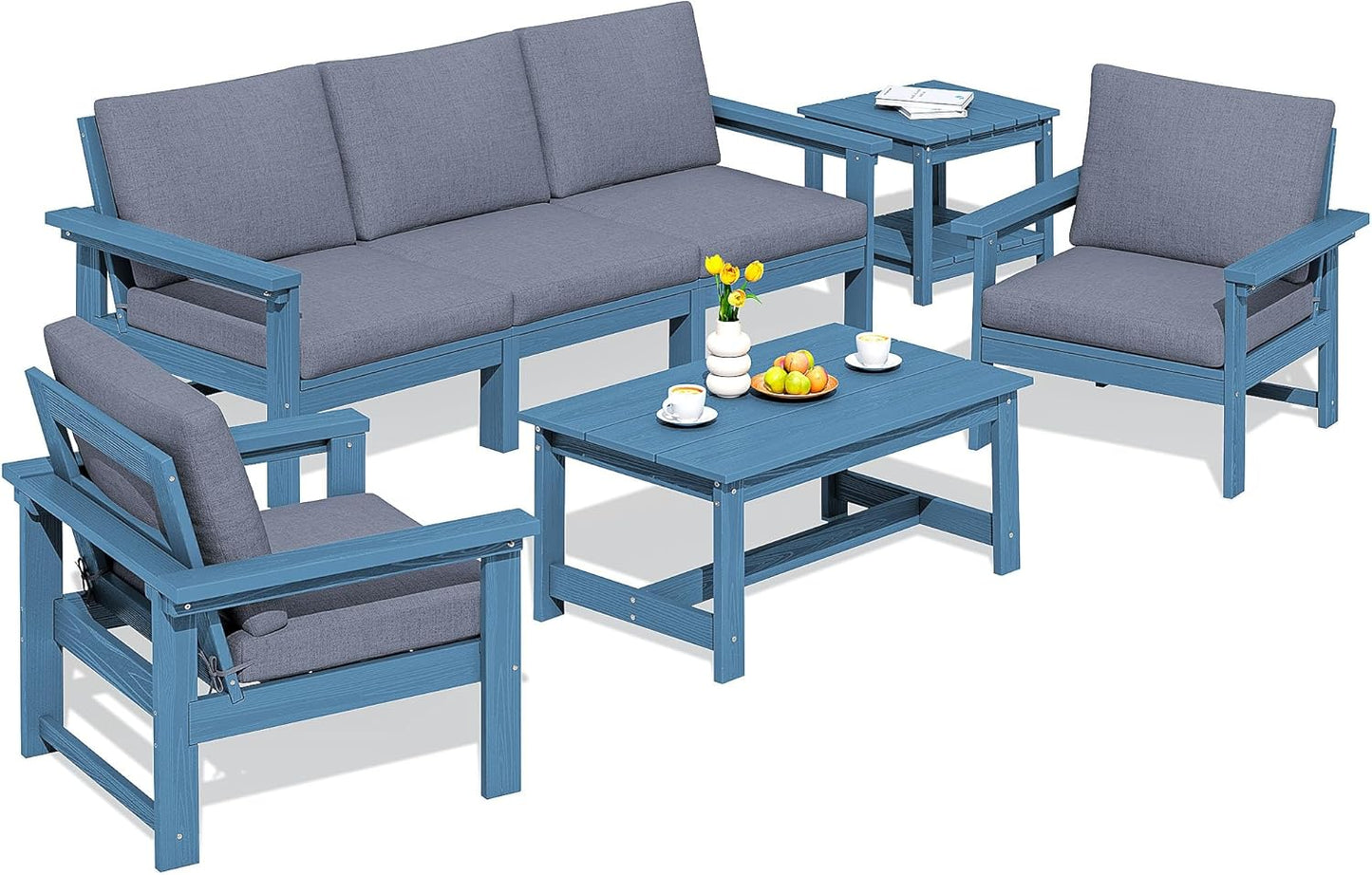 SERWALL HDPE Patio Furniture Set: 7-Piece Outdoor Sofa Set