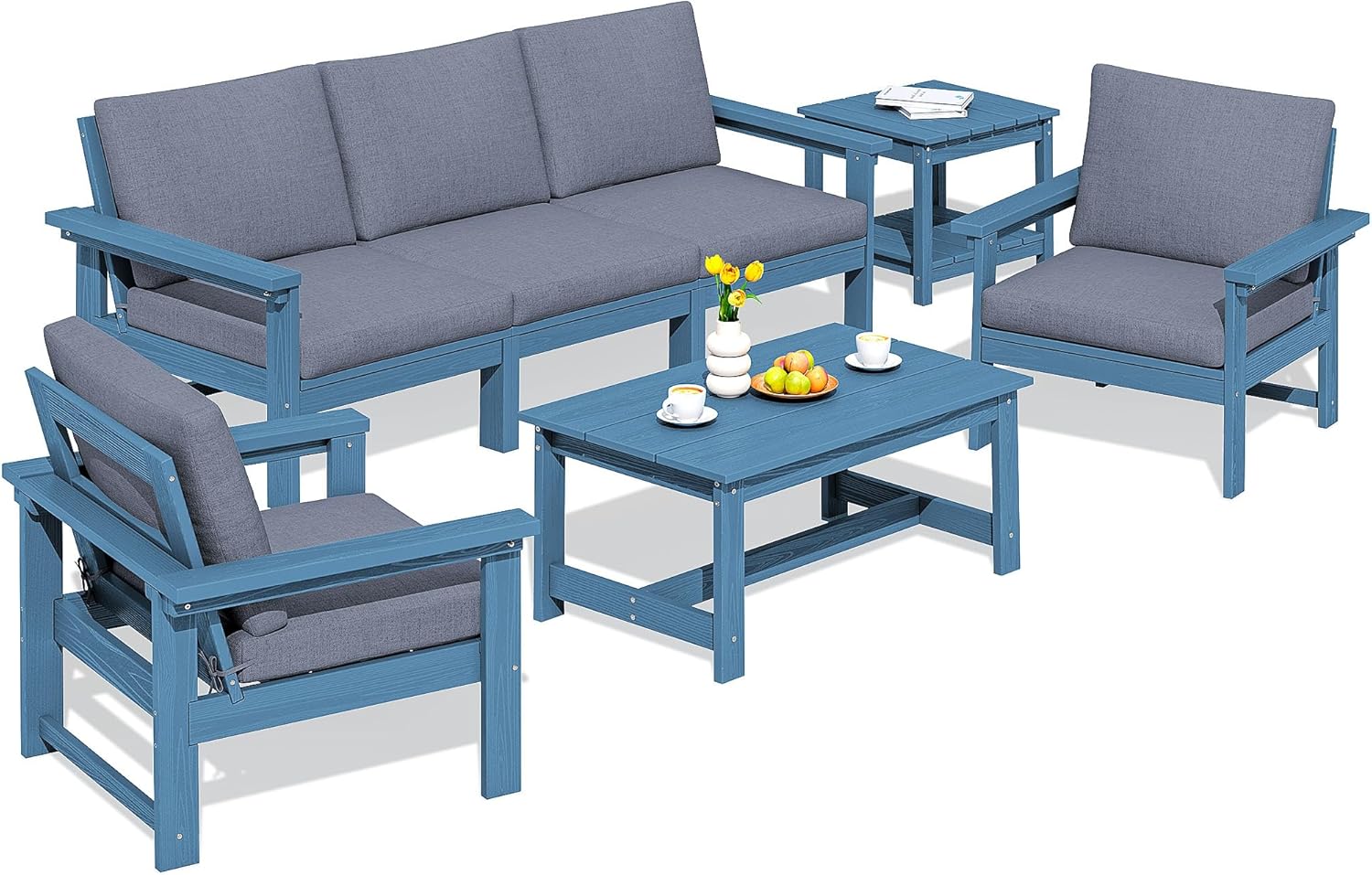 SERWALL HDPE Patio Furniture Set: 7-Piece Outdoor Sofa Set