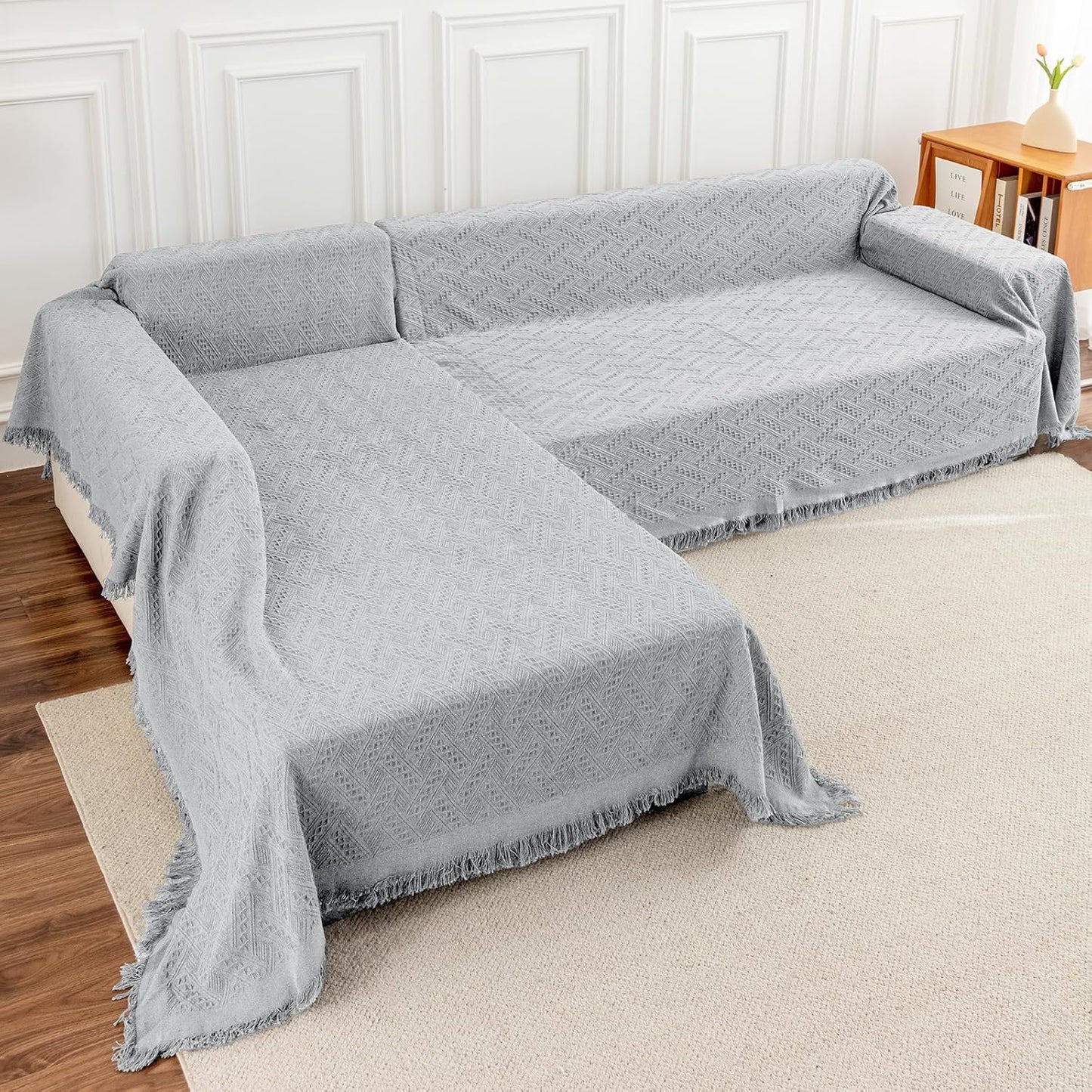 Deep Dream Sectional Couch Covers for Oversized Sofas in Light Grey