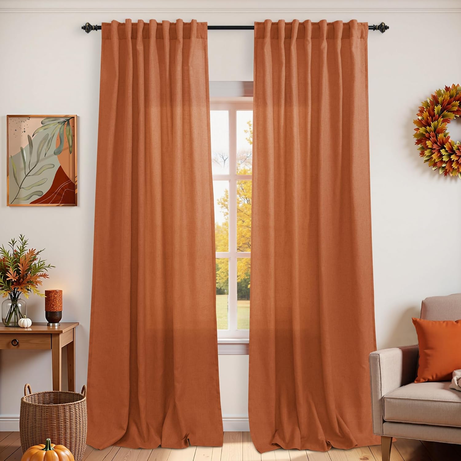 KOUFALL Colorful Curtains for Living Room, 96in Burnt Orange