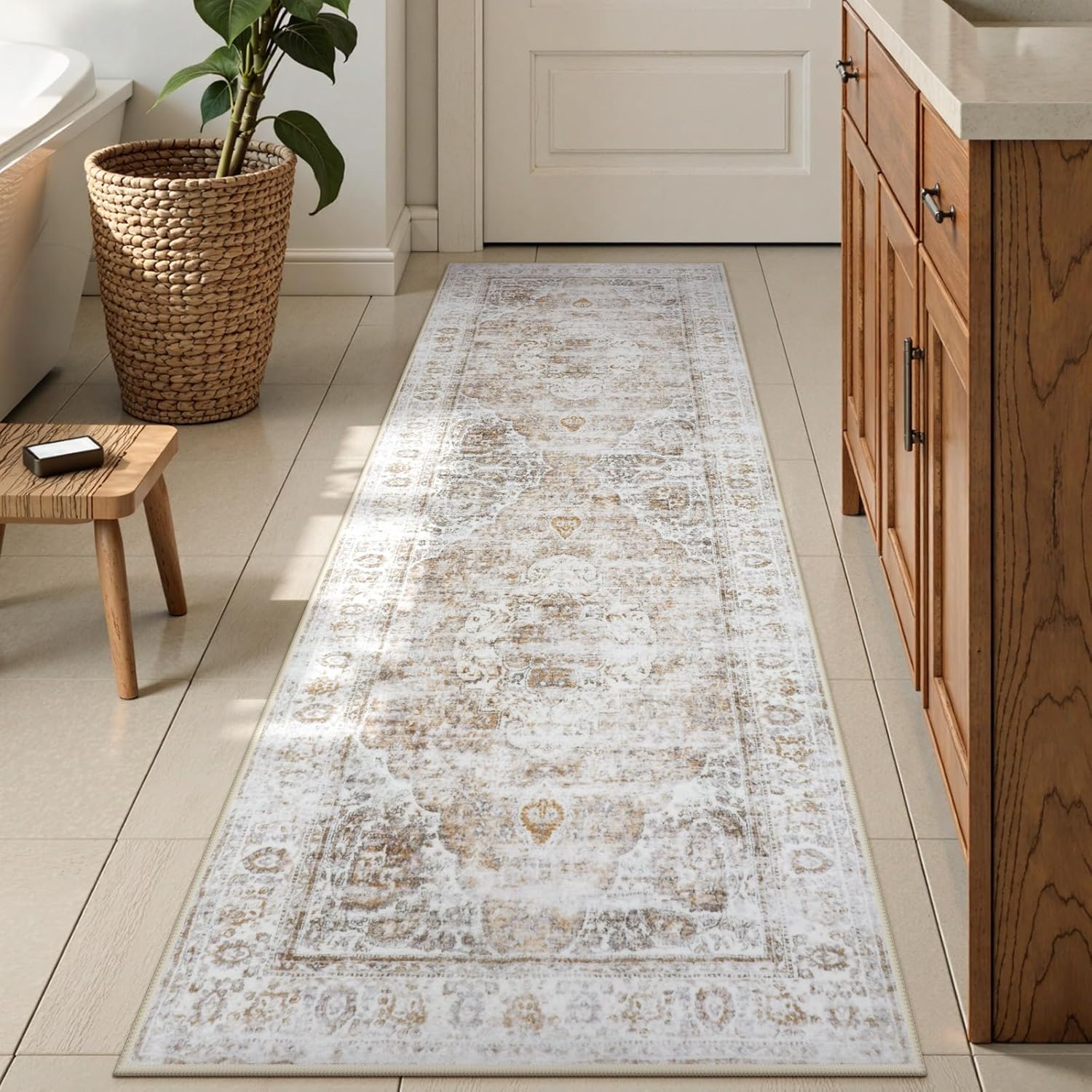 Uphome Bathroom Runner Rug - Distressed Tribal Farmhouse Mat