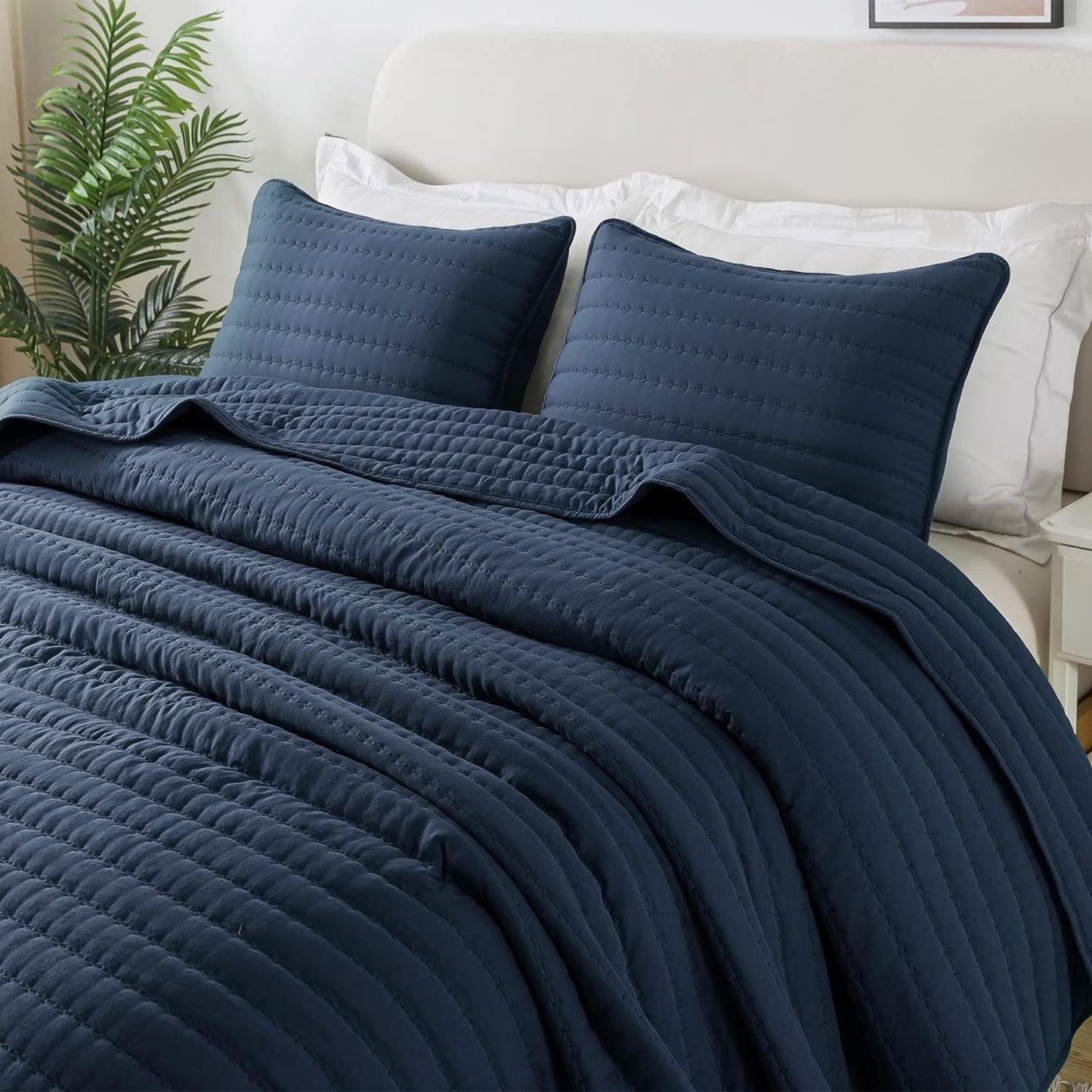 Navy Blue Queen Size Quilt Bedding Set for All Seasons Comfort