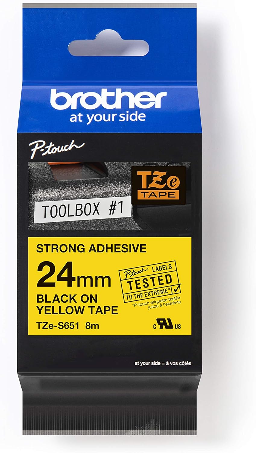 TZe S651 Laminated Extra Strong Tape - Black on Yellow for Durability