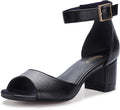 IDIFU Candie Low Block Heels Sandals Peep Toe - Comfortable Dressy