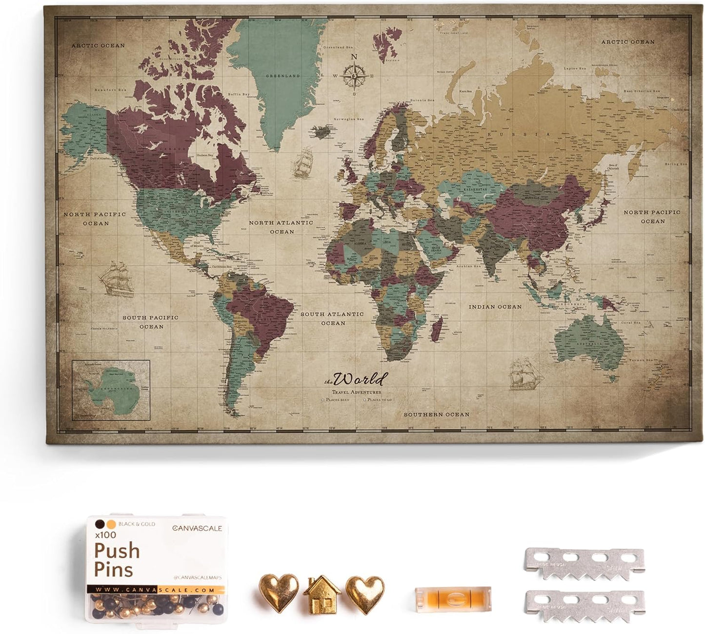 Canvas World Map Cork Pin Board for Stylish Home Decoration