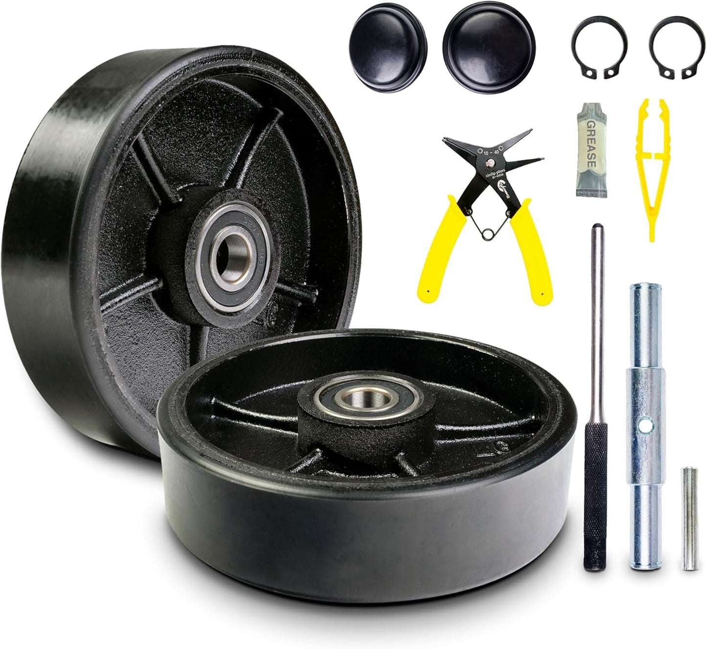 Pallet Jack Steering Wheels Set with Axle and Fasteners 7 in