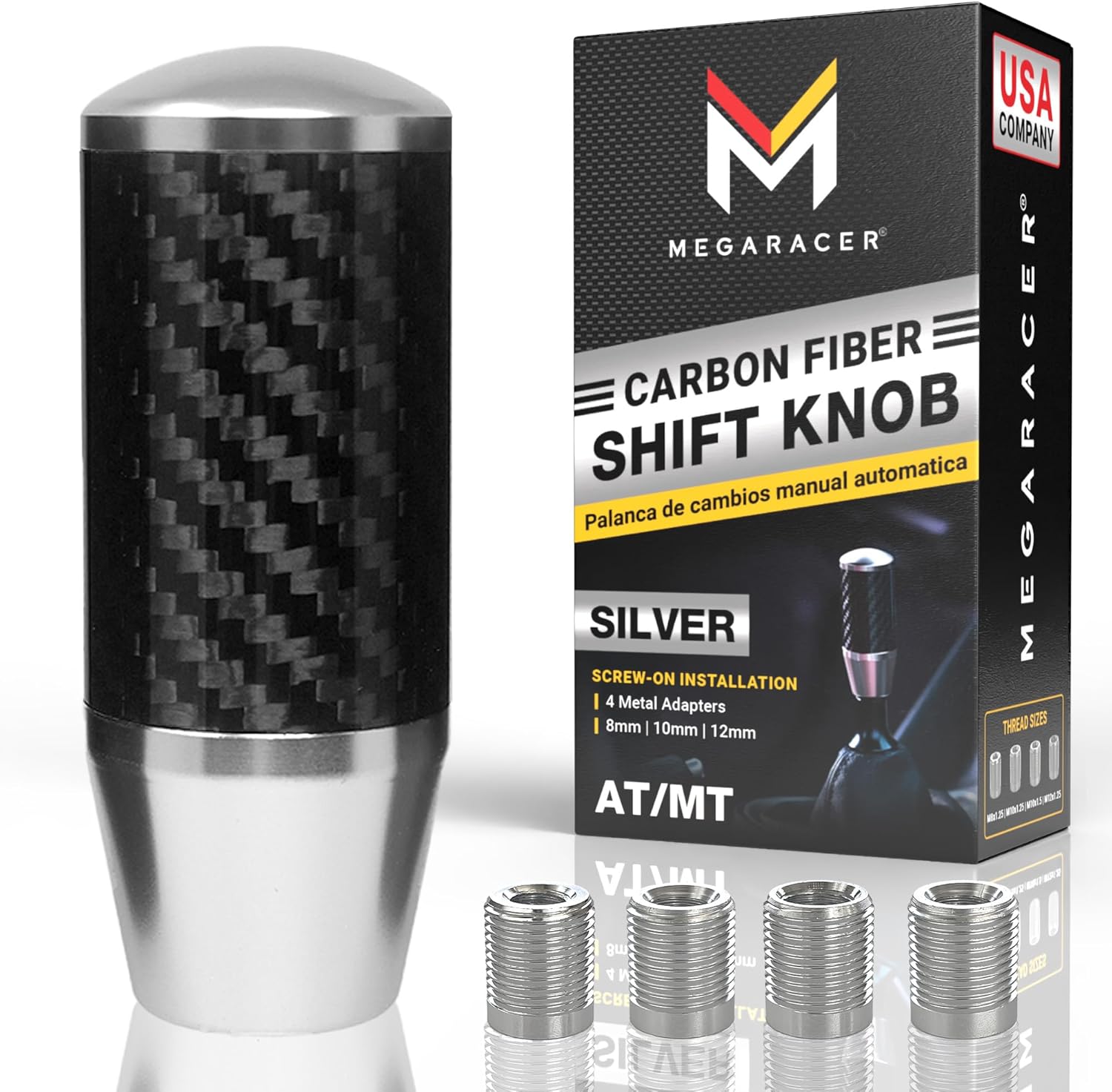 Premium Silver Carbon Fiber Gear Stick Shift Knob for Cars
