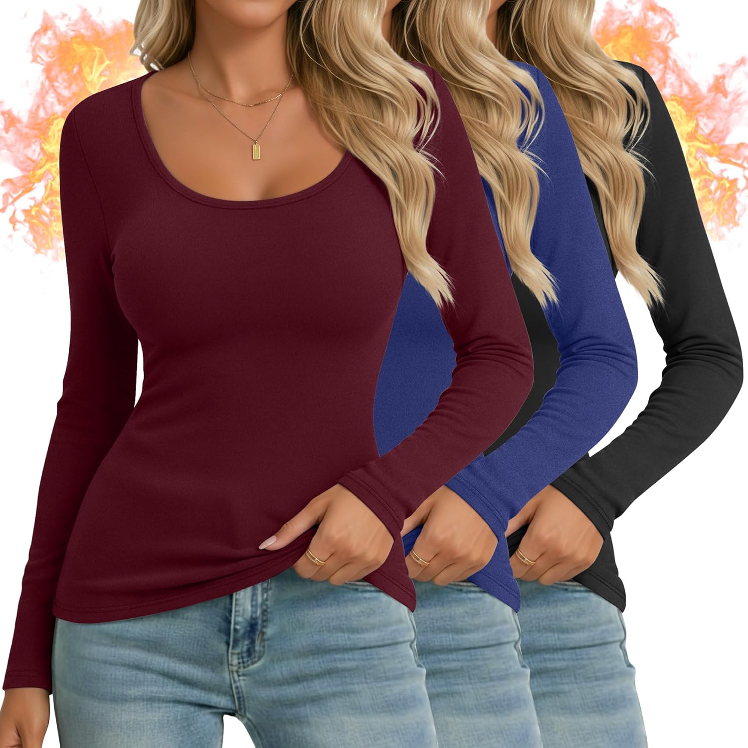 Ficerd Women's Thermal Long Sleeve Shirts for Winter Comfort