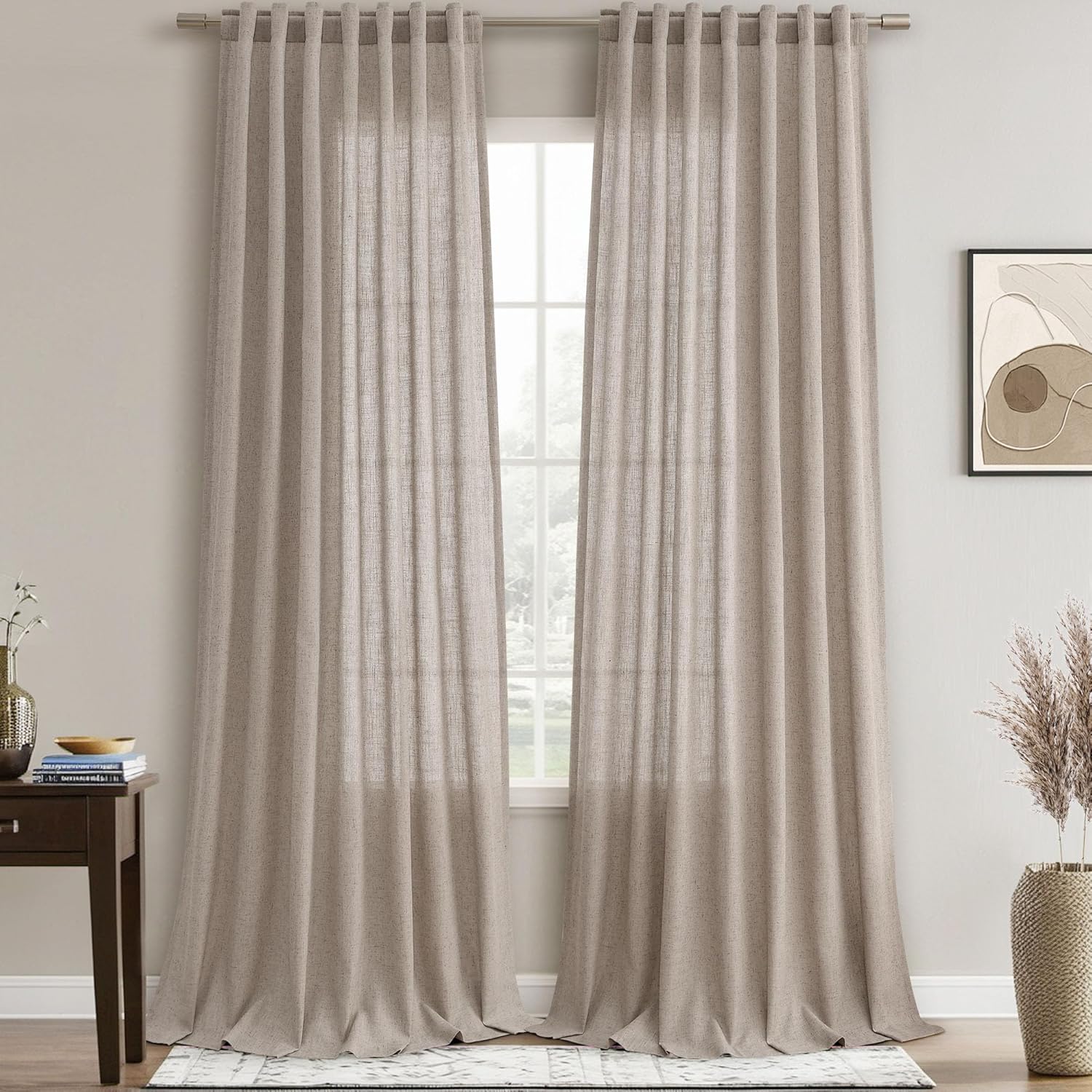 Joywell Beige Tan Linen Semi Sheer Curtains for Elegant Spaces