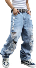 Men's Non-Stretch Loose Fit Wide-Leg Baggy Jeans Pants - Classic