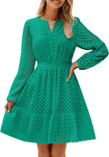 ZESICA Women's Long Sleeve Mini Dress - Flowy Eyelet Swing Dress