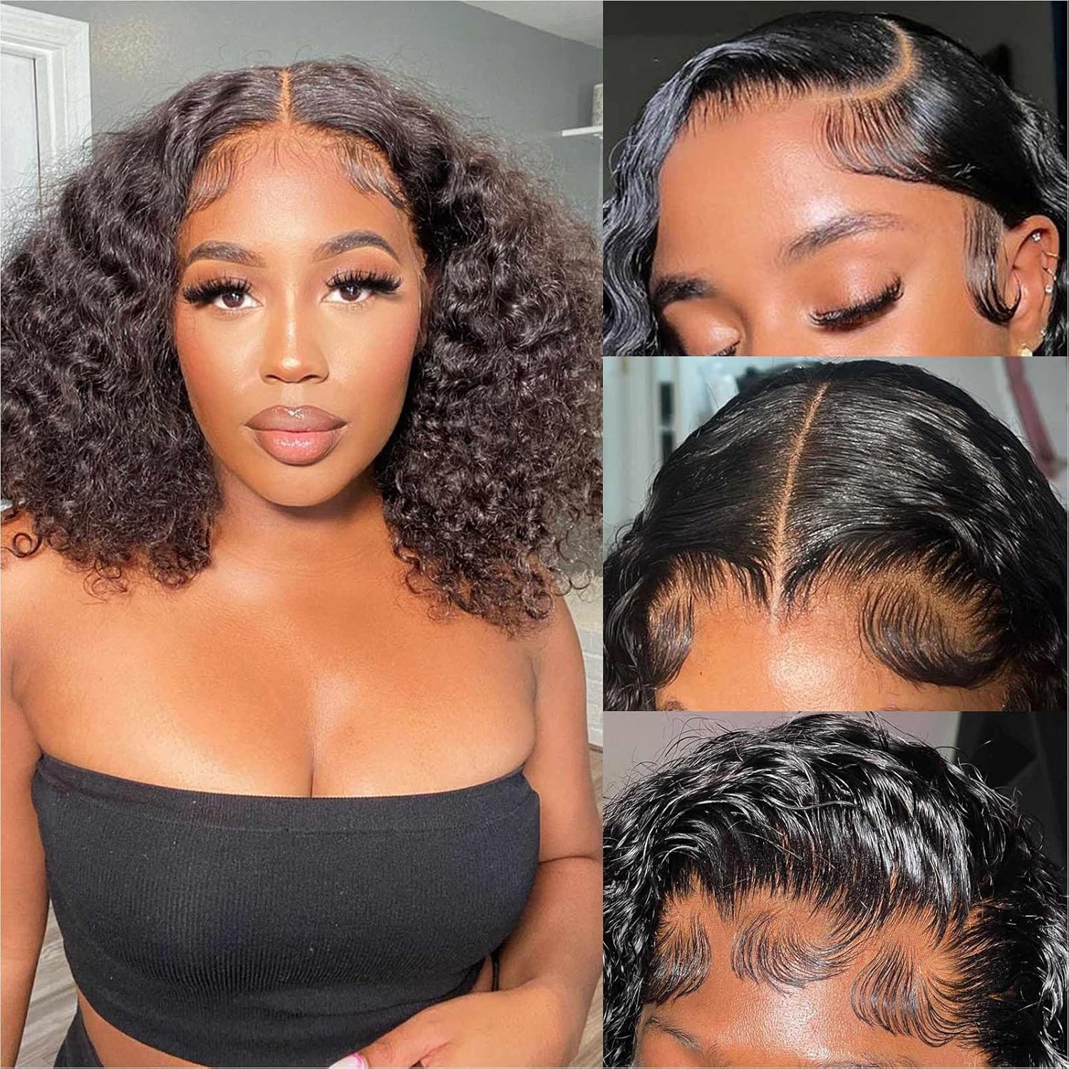 Curly BOB Wig Human Hair 200 Density Deep Wave for Women