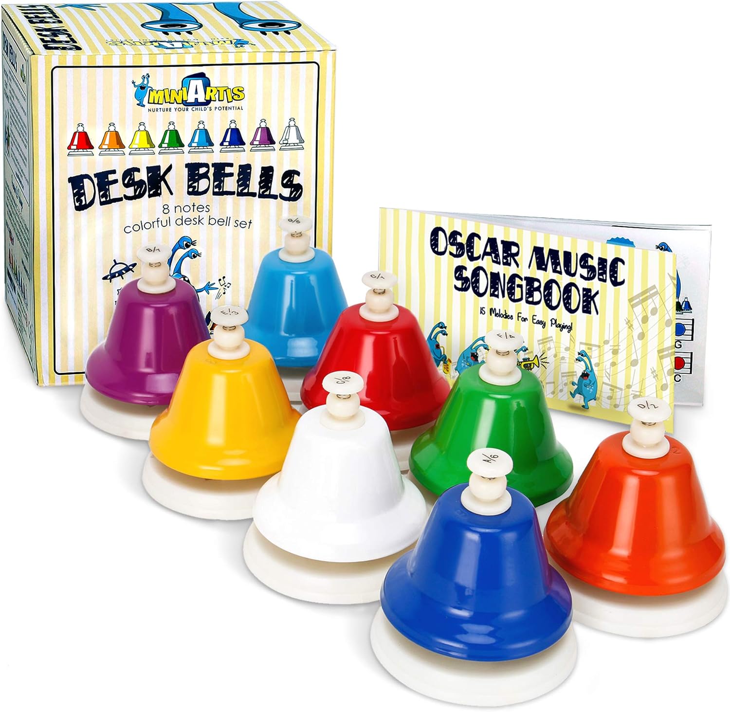 MINIARTIS Desk Bells for Kids - Colorful Musical Instrument Set