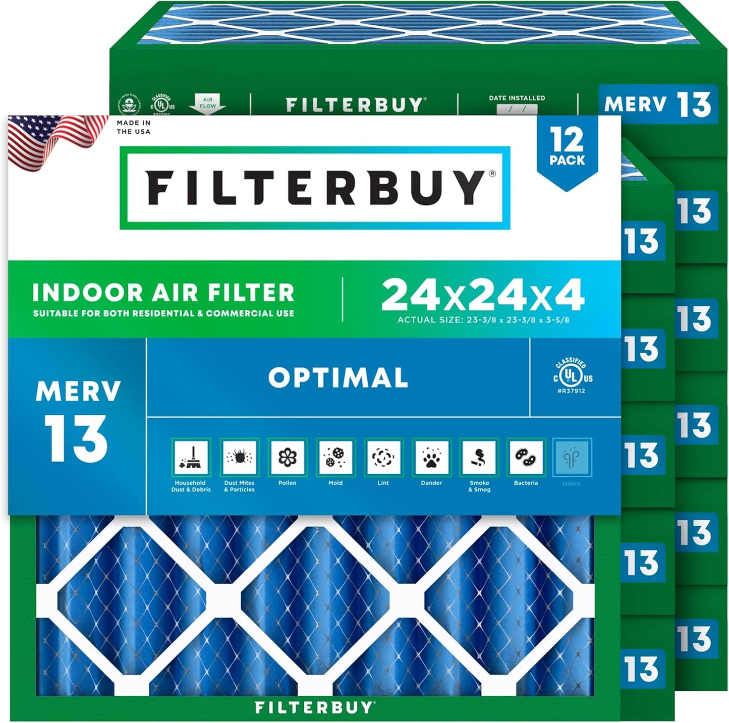 Filterbuy 24x24x4 Air Filter MERV 13 for Health Defense