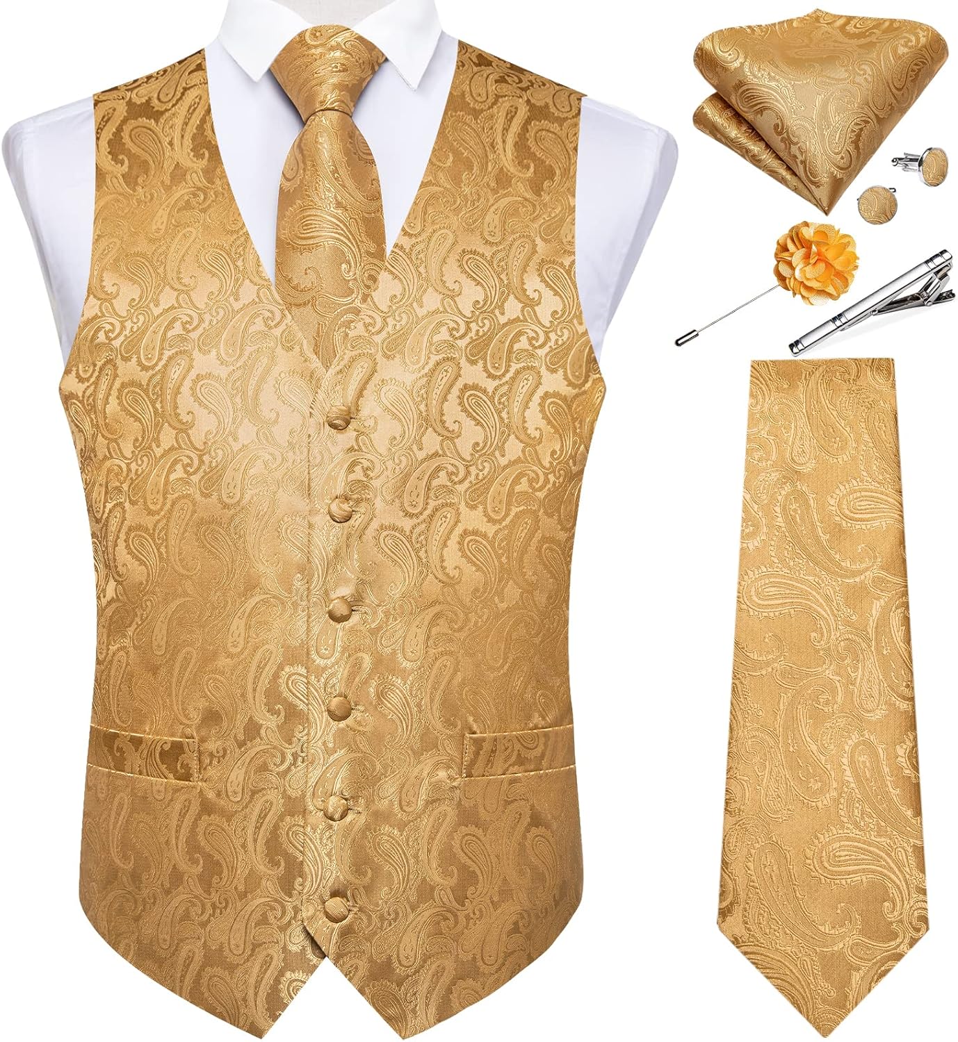 DiBanGu Mens Vest and Tie Set for Weddings and Formal Events