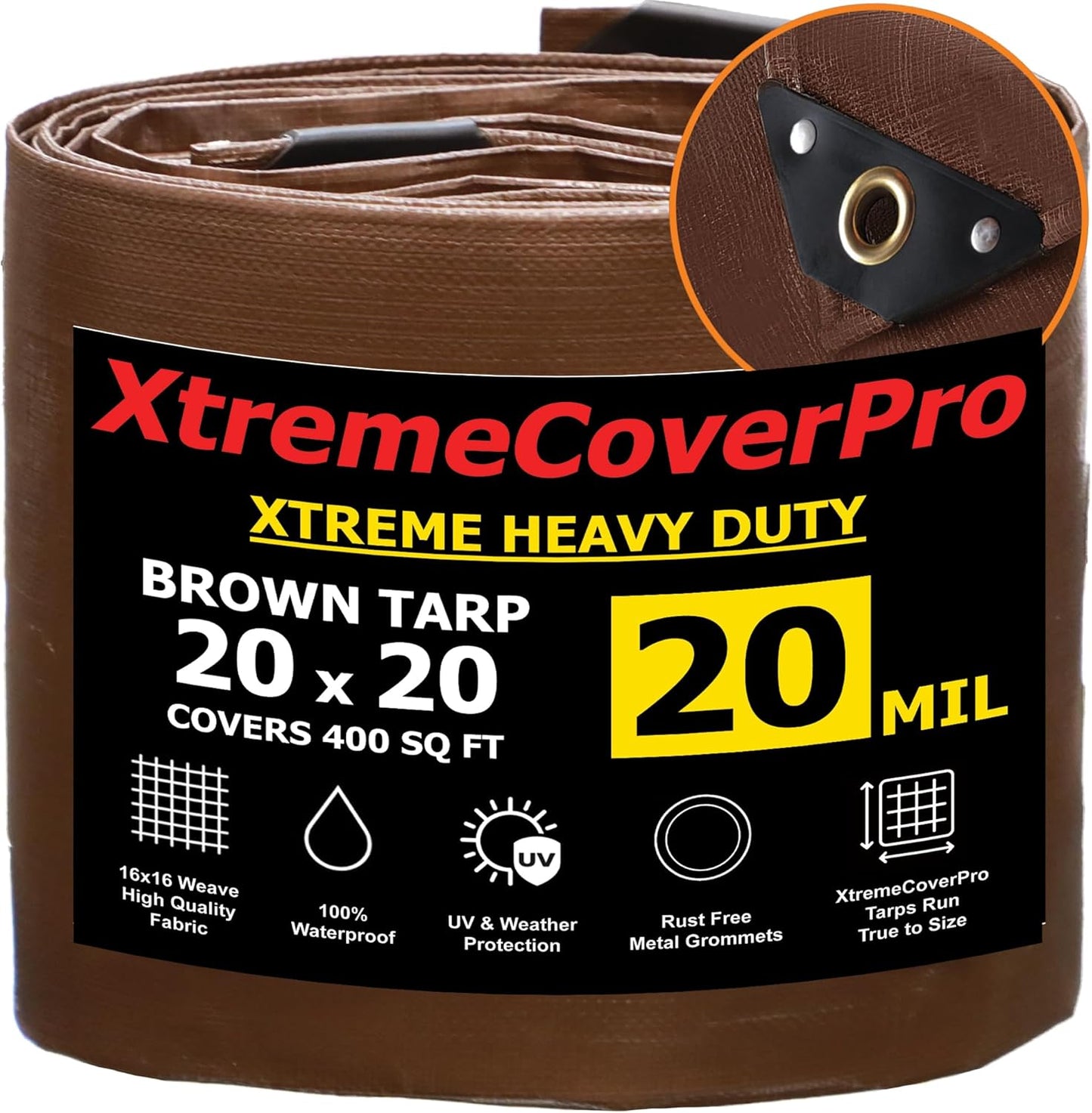 20ft x 20ft Brown Super Ultra Heavy Duty Tarp for All Weather Use