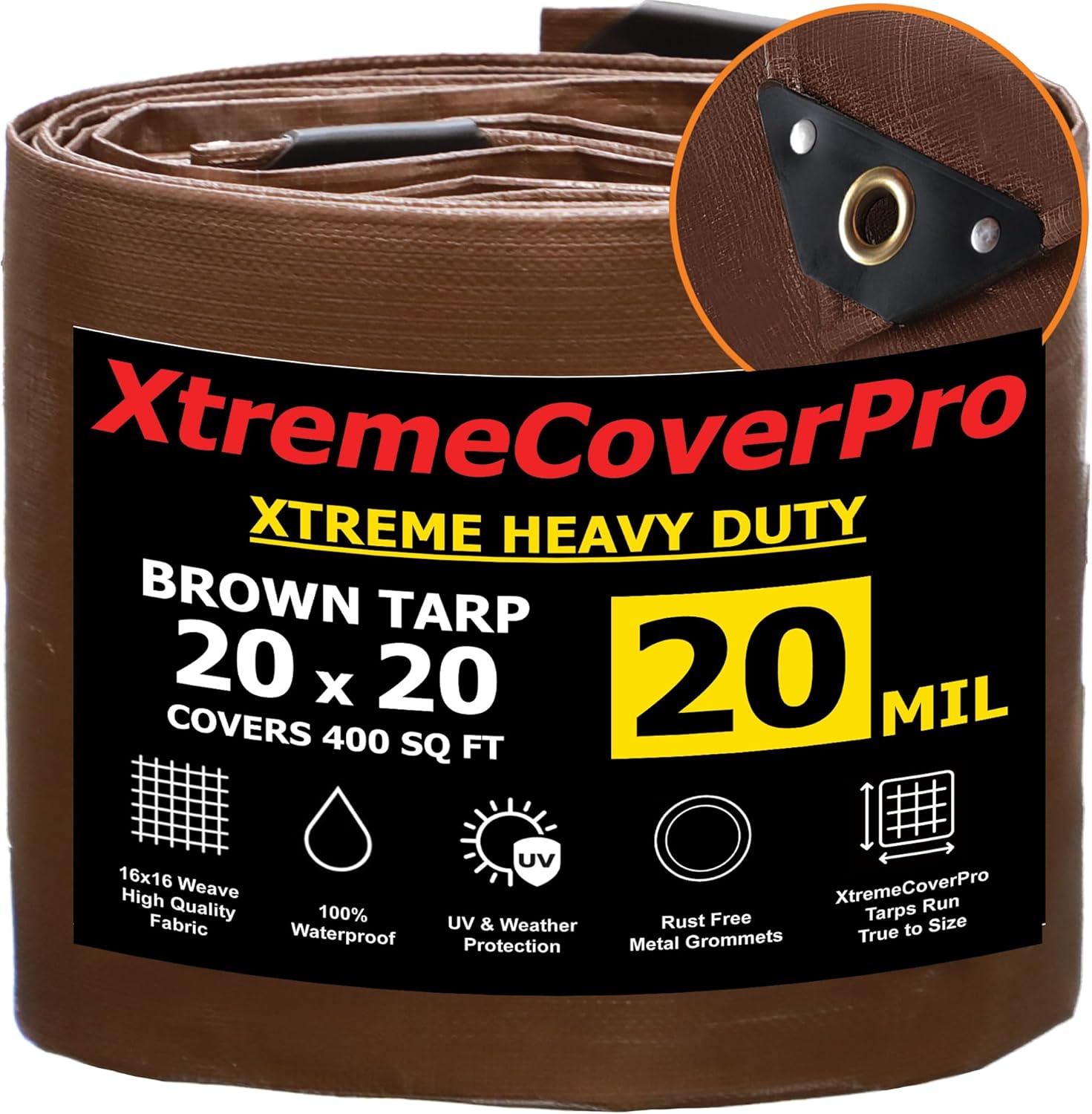 20ft x 20ft Brown Super Ultra Heavy Duty Tarp for All Weather Use
