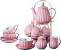 Fine China Pink Tea Cup and Teapot Set - 24 PC Serve of 6