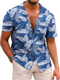 Mens Hawaiian Shirt Button Down Casual Tropical Linen Blend - Summer