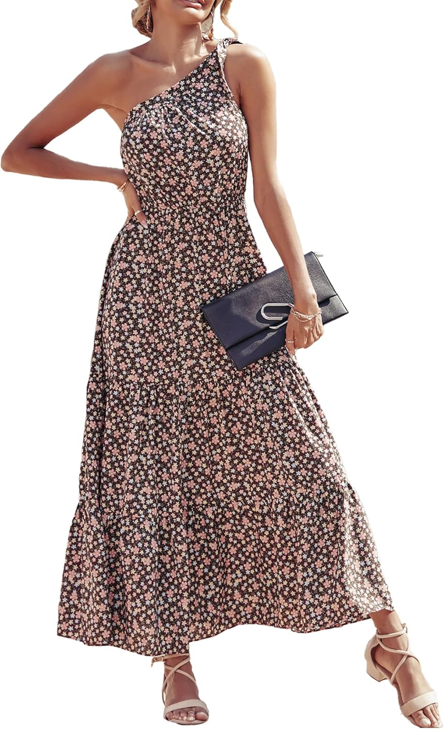 Ditsy Floral One Shoulder Maxi Dress for Summer Weddings