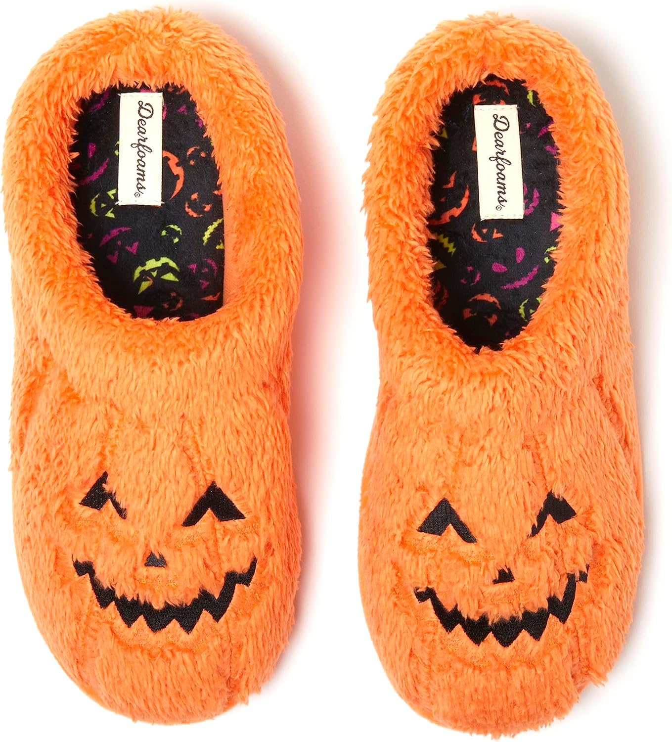 Dearfoams Unisex Spooky Fuzzy Pumpkin Slippers for Halloween Fun